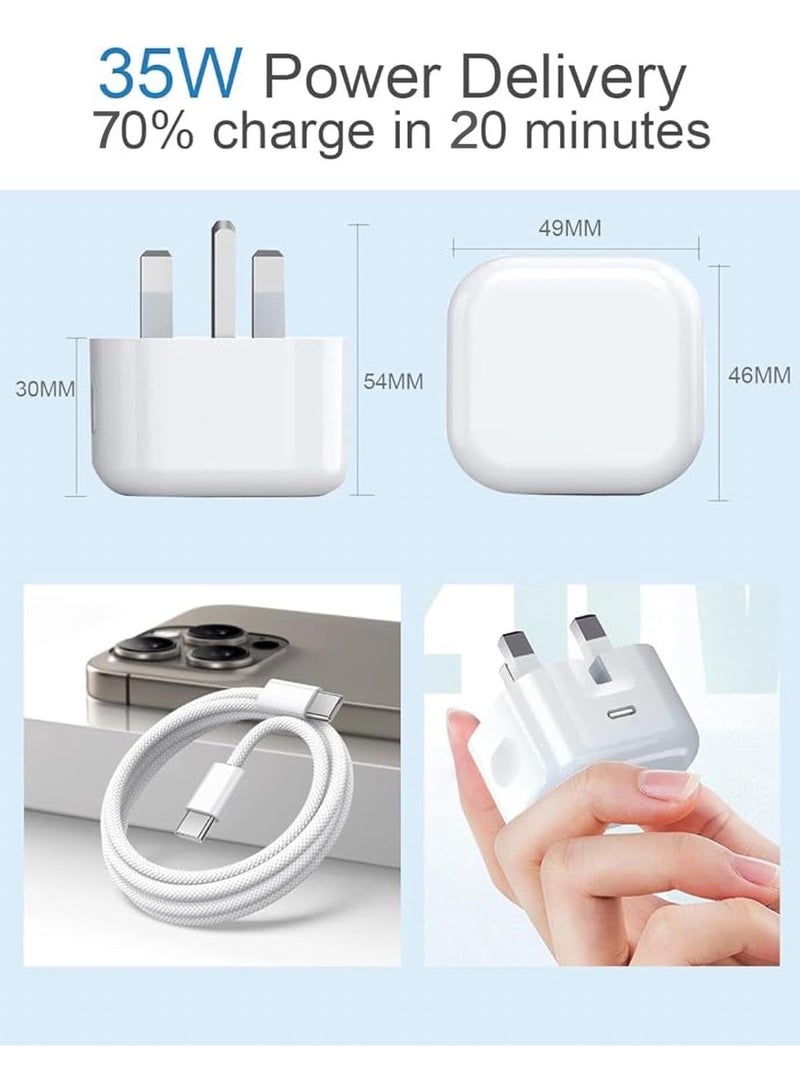 35W Fast Charger with iPhone Head - 1m Type-C Cable, for iPhone 16 Pro Max/15 Pro Max/iPad Air 4/5 10th Gen, Samsung Galaxy and Android - White, USB Type-C - Image 5